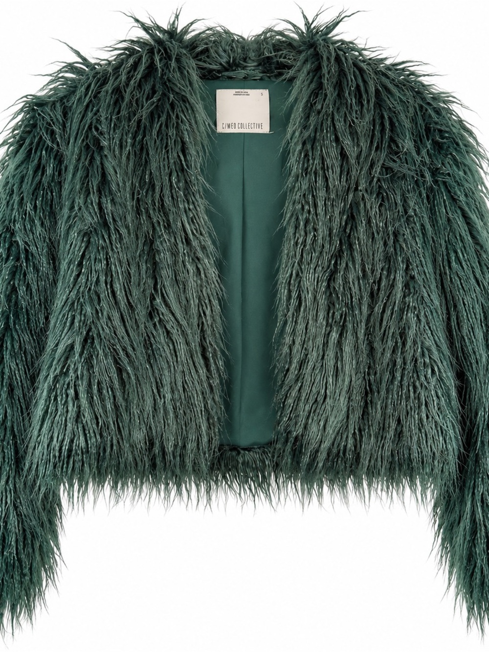 C/MEO Collective Green Shaggy Faux Fur Cropped Jacket S